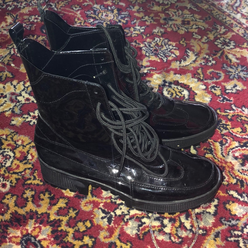 Fashion nova black plastic boots